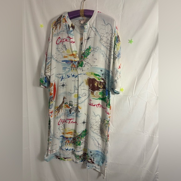Gap Love Dreamwell Print Crinkle Popover Linen Blend Oversized Shirt Dress  M - Picture 12 of 16